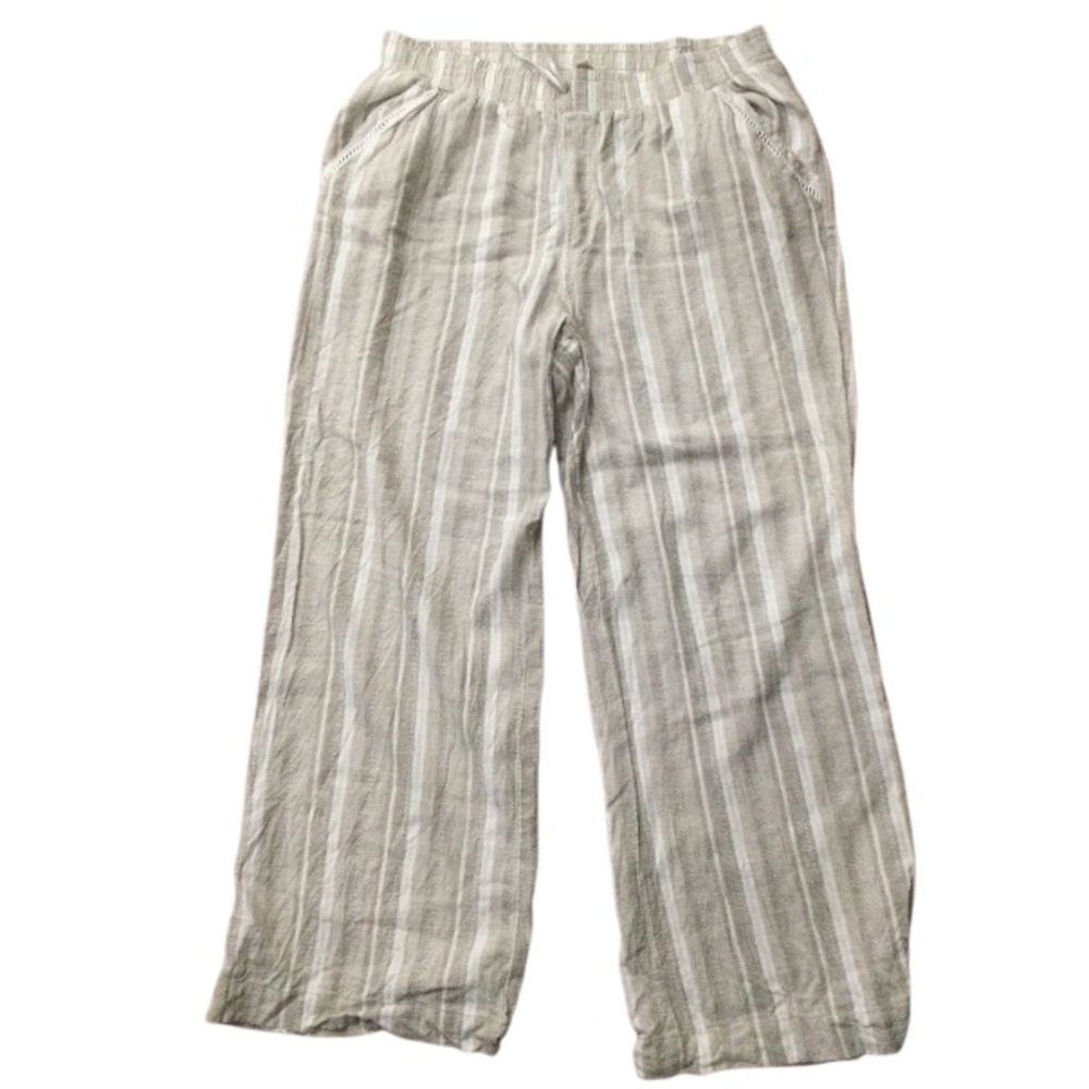 Briggs | Tan W White Stripes Drawstring Waist Pocket Wide LEG Rayon  Linen Pants